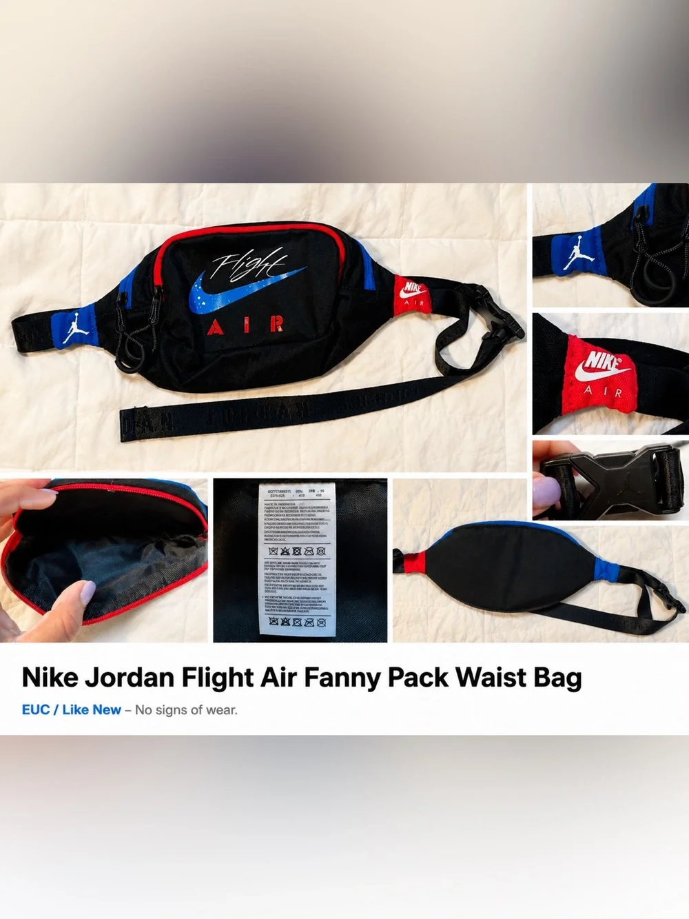 Nike Jordan Flight Air Fanny Pack Waist Bag Black Red Blue Crossbody